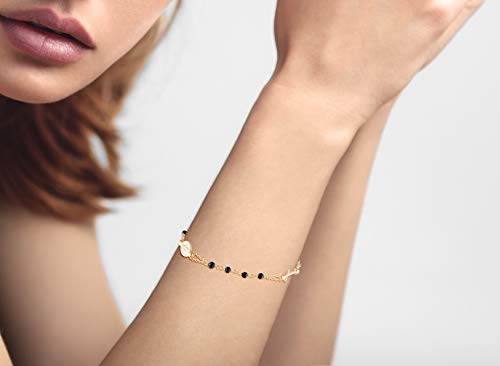 Miabella 18K Gold Over 925 Sterling Silver Italian Natural Black Spinel Rosary Cross Charm Bead Bracelet for Women, Adjustable Link Chain 6 to 8 Inch Handmade in Italy2