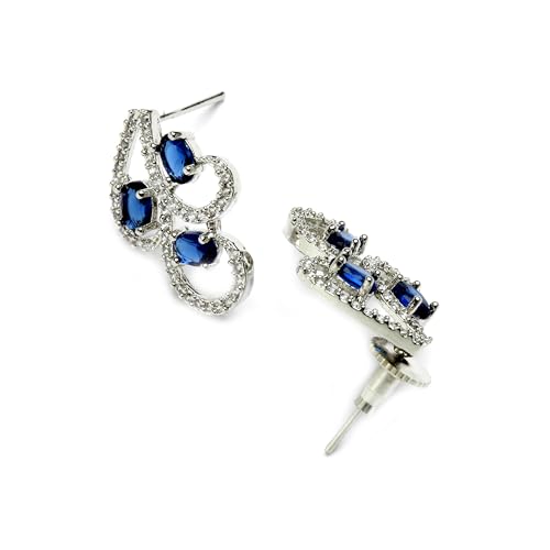 ZENEME Rhodium-Plated with Silver-Toned White Cubic Zirconia & American Diamond studded Necklace and Drop Earrings Jewellery Set for women (Image - 6)