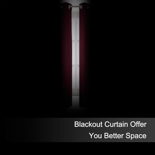 Image of LEMOMO Blackout Curtains 66 x 54 Inch Long Burgundy Red Curtains Set of 2 Panels Room Darkening Curtains for Bedroom and Living Room