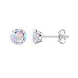 Hypoallergenic Titanium Earrings, Pure Titanium Implant Grade, Suitable for Sensitive Ears with Birthstone Crystals CZ Simulated Diamonds (Aurora Borealis)
