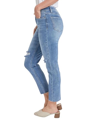 Royalty For Me Womens Women's Vintage Wash Straight Ankle Ripped Jean with Frayed Hem2