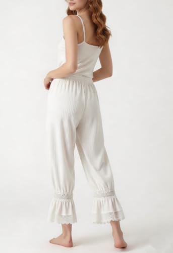 Image of UAURORAO Women Lace Trim Bloomer Pants Flowy Culottes Pantaloons Bloomers