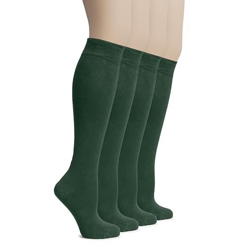 Image of Hugh Ugoli Women's Rayon Derived from Bamboo Knee High Socks Comfort Seam Long Dress Socks, Shoe Size 5-8 /8-11, 4 Pairs