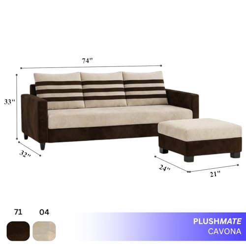 Image of Cavina 4 Seater L Shape Sofa Set with Movable Ottoman | Flexible Left or Right Layout | Luxury Velvet Suede Fabric | Modern Living Room Sofa | Dark Brown-Cream