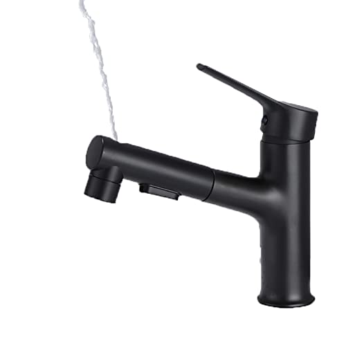 LenEurest Wasserhahn Bad Waschtischarmatur, Waschbecken Armaturen mit 50 cm Kaltes Warmes Wasser 3/8 Zoll Schläuche, 3 Wasserauslassmethoden, Infache Montage,Schwarz,A Cover