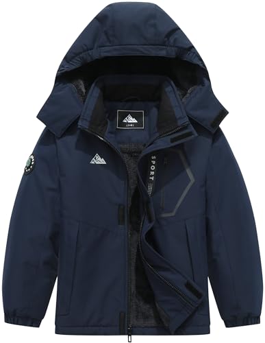 Boys' Waterproof Ski Jacket Winter Warm and Windproof Hooded Coat