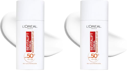 L'Oreal Paris Revitalift Clinical Fluido Hidratante Anti-UV SPF50+ Diario con Vitamina C. Protege tu Piel de los rayos solares. Previene Líneas de Expresión y Manchas oscuras. Acabado invisible, 50ml.