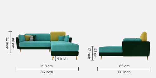 Image of Black Wood Modern Montez LHS Sectional Sofa (2 + Lounger) with Extra Luxury Comfort for Bedroom, Living Room, Dining Room, Drawing Room, Home Office in Bug Resistant Wood Structure