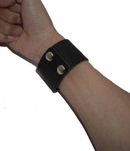 Making up Mens Black Genuine Leather Cuff Bracelet Adjustable 3 sets of Snaps Blank Wide Band Wristband,Length:21.9cm3