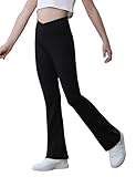 Jinhiteam Girls Flared Leggings Size 11-12 Years Solid Black High Waisted Kids Bell Bottoms Elastic Yoga Pants for Tween Workout Running