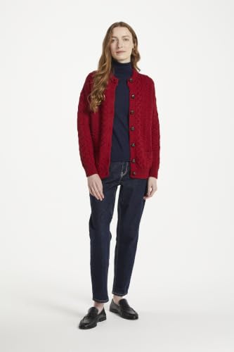 Image of Aran Woollen Mills Achill Women's Irish Cable Knit Aran Cardigan, 100% Merino Wool, Made in Ireland, Cream