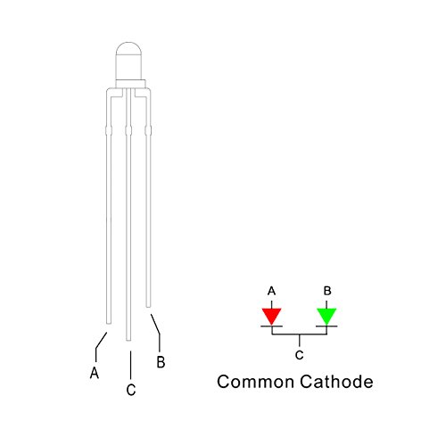 Image of 100pcs 3mm Red & Green Lights Bi-Color LED Diodes Common Cathode (White Lens) Diffused Round Lens +200pcs Resistors (for DC 6-12V) Included,Bulb Lamps Light Emitting Diode