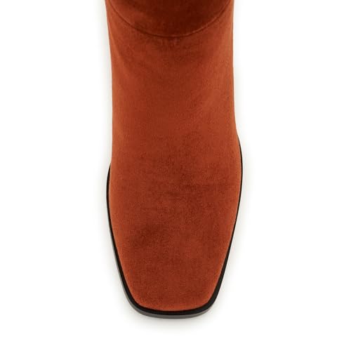 Image of Knee High Boots for Women - Wide Calf Boots with Zipper, Square Toe Tall Leather Boots, Chunky Heel Fashion Long Boots