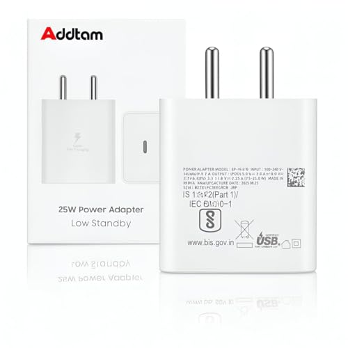 Image of 25W Type-C GAN Superfast Charging Adapter with 1M C-Type Cable Compatible with Samsung M07, F07, F06 5G, M17, M17e, S24, M06, M36, M56 5G, S25, S23,S22, A55, M35, A15, A35, F15, Fast Charger, White