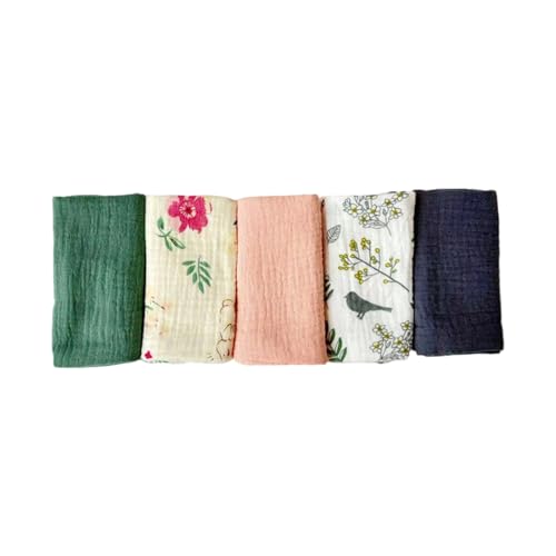 Pack of 5Pcs Multipurpose Facecloth Baby Square Towel Soft Bath Towel 4-Layer Burp Cloth Set Shower Infants Cotton Infant Bath Towel