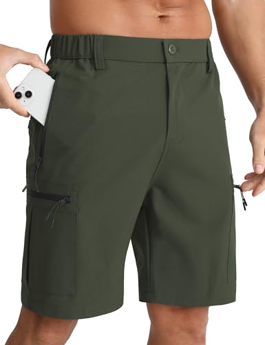 APTRO Mens Cargo Hiking Shorts Outdoor Lightweight Golf Casual Shorts for Men with 5 Zipper Pockets Army Green L