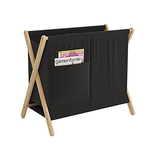 XLLLL Cesta para Ropa Sucia Plegable 2 Compartimentos Separador Ropa Cestos para La Colada, Almacenamiento Multifunción Portátil con Marco De Madera,Black-Single+StorageBag Cover