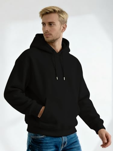 Image of Nobero Heavy Duty Oversized Solid Hoodie for Men | Hoodies for Men | Oversized Fit | Solid Colour | Thick Fleece Fabric | Drawstring Hood