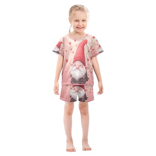 ALAZA Gnomes Love Valentines Cute Pajamas Set Short Sleeve Cotton Sleepwear Summer Pjs 2 Piece 5-14Y3