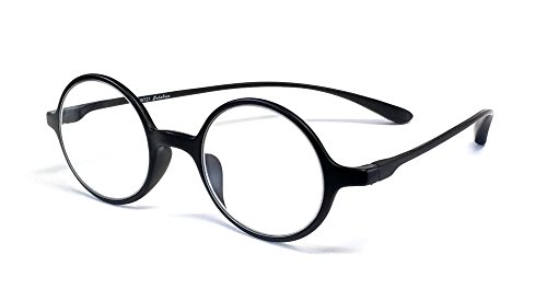 Calabria 721 Flexie Round Reading Glasses +3.00 Ebony Men/Women Bendable Flexible Single Power Readers Durable TR90 Frame