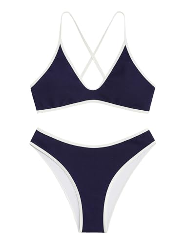 Image of ZAFUL Women's Tie Back Padded High Cut Bralette Bikini Set Two Piece Swimsuit