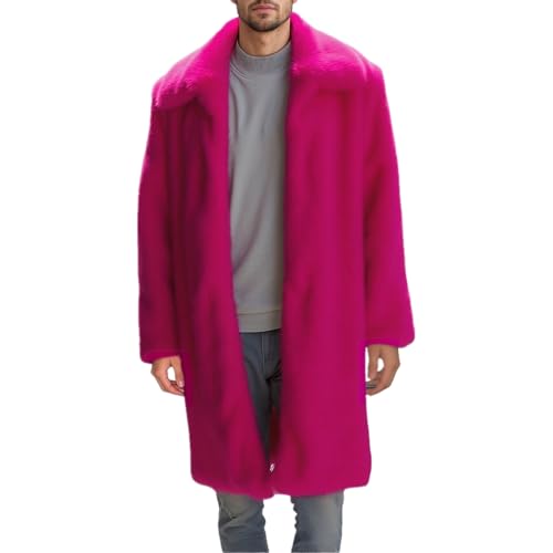 Image of Colf Men's Winter Fluffy Lapel Faux Fur Coat Jacket | Mens Faux Fur Jacket, Winter Long Overcoat, Long Sleeve, Fluffy, Thik Warm