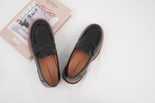 Image of Chunky Loafers Women Platform Loafers for Women Chunky Heel Lug Sole Loafers for Women Slip ons Round Toe