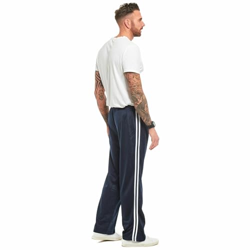 Mens Striped Track Suit Bottom Casual Elasticated Waist Tracksuit Bottoms Silky Joggers Jogging Jog Trousers Leisure Gym Sports Yoga Open Hem Pull On Pants Plus Big King Sizes(Stripe Blue, XL) - Image 3