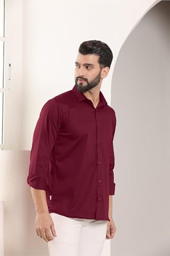 Image of FILO HEVIS Men's Solid Regular Fit Cotton Casual Shirt with Spread Collar & Full Sleeves.