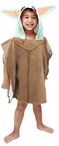 Jay Franco Star Wars The Mandalorian Grogu Baby Yoda - Toalla de baño con capucha, 56 cm x 56 cm, 100% algodón, bata cambiadora para niños