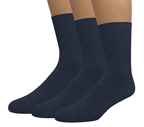 EMEM Apparel Men's Diabetic Crew Cotton Socks | Non-Binding Loose Top | Seamless Toe | 3-Pair | Big and Tall Available - Main Image