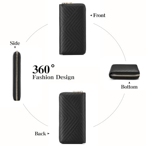 GAEKEAO Wallet for Women Embroidered Wallets Clutch RFID Blocking Leather Large Capacity Credit Card Holder Ladies Purses with Zipper Coins Pocket3