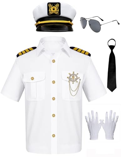 Mprocen Men's Yacht Captain Sailor Costume 7PCS Adult Navy Shirt Hat Aviator Sunglasses Accessories...