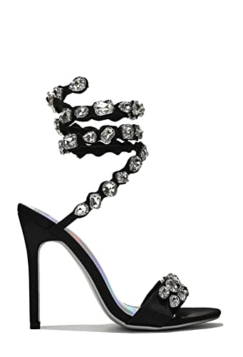 Cape Robbin Women rhinestone Jewel spiral ankle wrap strap high heels sandals HELI Black 8.5