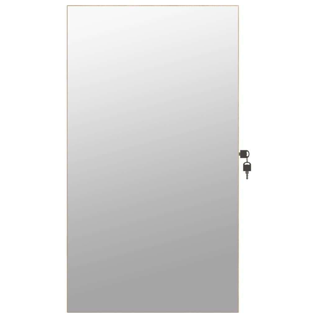 Lustro szafka na biżuterię z oświetleniem LED, montaż na ścianie, lustro bez ramy, zamykane drzwi, 37,5 x 10 x 67 cm, z haczykami, do korytarza, sypialni, łazienki, miejsce do przechowywania