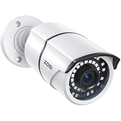Camaras De Seguridad Con Reconocimiento Facial ZOSI 1080p 1920TVL Cámara de seguridad CCTV Bullet para sistema de vigilancia, IP66 resistente a la intemperie para interiores y exteriores con carcasa de metal, visión nocturna IR de 100 pies para el