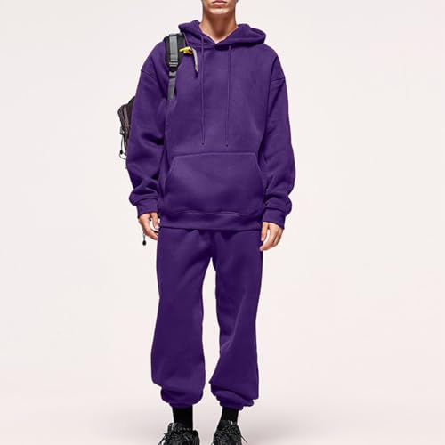 Men's Hooded Sweatshirt Casual Loose Long Sleeve Pullover Solid Basic Hoodie with Pockets2