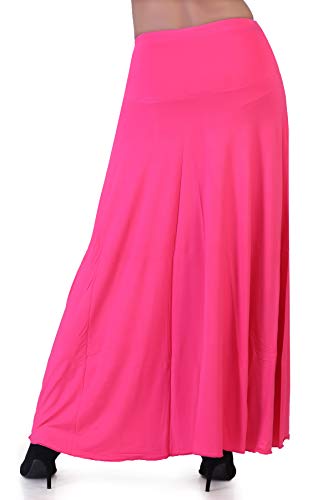 Image of Women's Solid High Waist Flared Classic Maxi Skirt | Stretchable Flared Viscose Skirt for Ladies | Foldover Waistband | Festive, Party, Lounge & Casual Wear