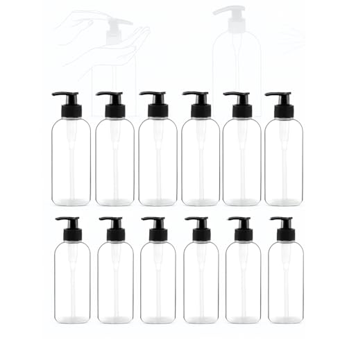 Image of Prakash 500ML Transparent Empty Bottle (Pack of 12) Portable Clear BPA-Free Cylinder Shampoo Lotion Hand Pump Bottle Durable Refillable Containers for Massage Oil, Liquid Soap