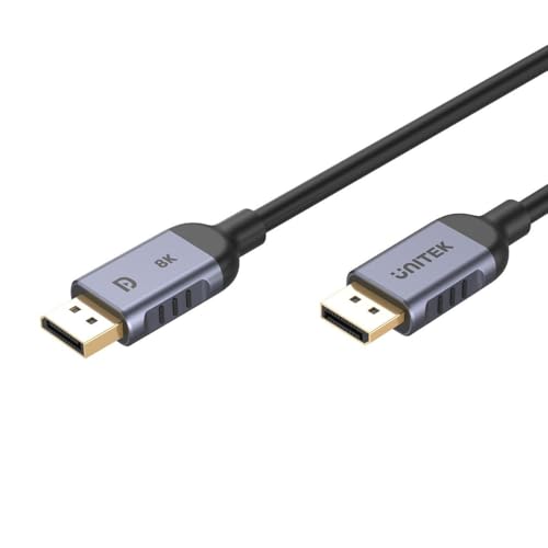 Unitek Câble DisplayPort V1.4 (UHD) de 3 m, résolution maximale 8K, 60 Hz, prend en charge jusqu'à 204 HzRefreshrate, bande passante jusqu'à 32 Gbit/s, alliage d'aluminium avec connecteurs plaqués or