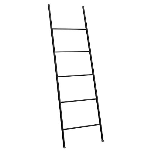 mDesign Metal Free Standing Bath Towel Blanket Ladder Storage Organization, Rack for Bathroom, Bedroom, Laundry Room - Matte Black