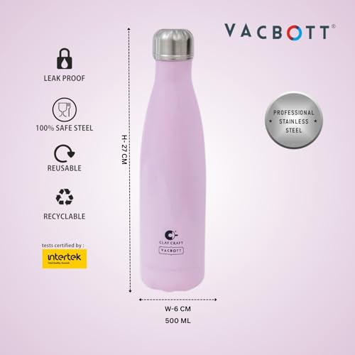 Image of Clay Craft VACBOTT Stark Double Walled 18 Hours Hot and 24 Hours Cold Water Flask Bottle-500ML, 2-Piece(Blush Pink) Leak Proof|Easy to Carry|Gym Bottle|Home|Kitchen|Hiking|Travel Bottle|BIS Certified