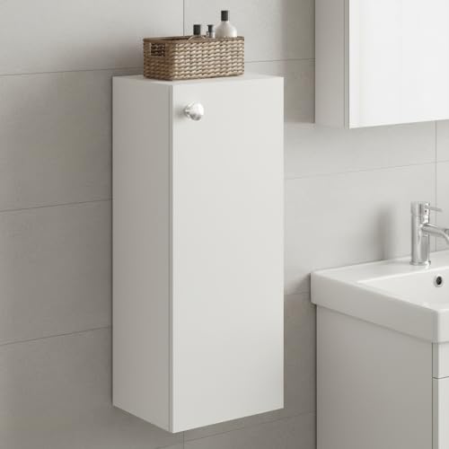 Image of FURNEASER Marbin Modern Engineered Wood Bathroom Storage Cabinet with Door | Wall Mount Utility Organizer for Wash Area, Living Room & Bedroom | Space Saving Multipurpose Unit (White)