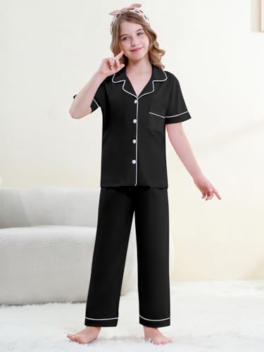 QZH.DUAO Girl & Women's 100% Cotton Short Sleeves and Long Pants Pajama Set,2-Piece, 5 Years - Large4