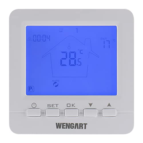 Wengart Thermostat de cheminée à gaz WG02B05-2BW, Grand écran LCD numérique, programmable, alimenté par Batterie, connecteur de Fil COM-NO-NC, Blanc Cover