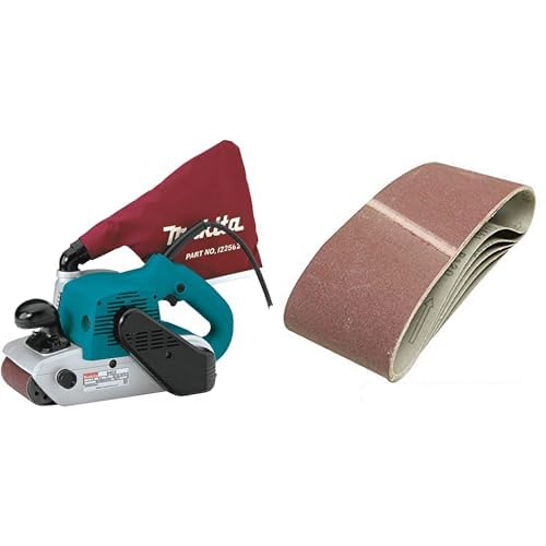 Makita 9403 Ponceuse à Bande Limage 100mm 1200W & Silverline 196070 5 bandes papier de verre 100 x 610 mm Grain 60
