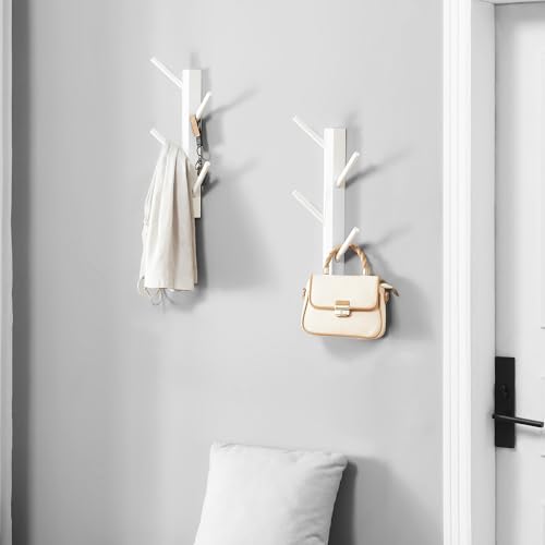 TIOPGHAD 2-Pack Small Vertical Wall Mount Coat Rack for Clothes Hats White