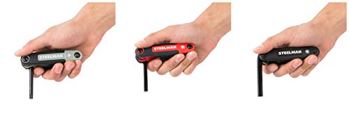 Image of Steelman 3-Piece Set Folding Hex Key Wrench Tools, SAE, Metric, and Torx Allen Wrench Sets, Chamfered Ends, Rubberized Grip