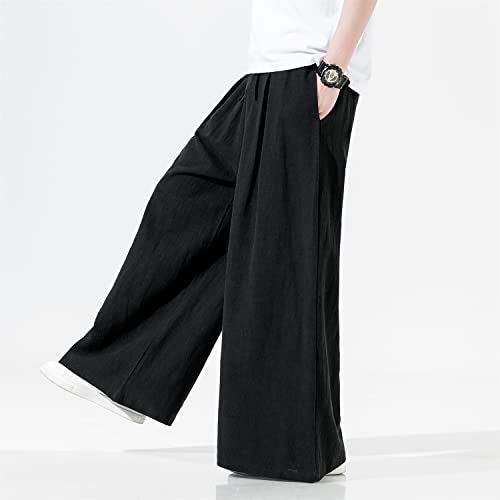 Seidarise Men's Linen Pants Straight Baggy Wide Leg Stretch Elastic Waist Drawstring Relaxed Fit Trousers Pant2