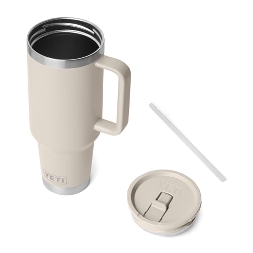 Image of YETI Rambler 40 oz Travel Mug with Flip Straw Lid - Stainless Steel, Vacuum Insulated, Leakproof, Cup Holder Friendly, Cape Taupe